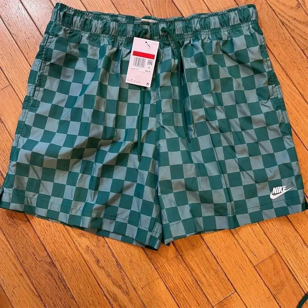 Nike Men's Green Checkered Swim Trunks Size L Casual